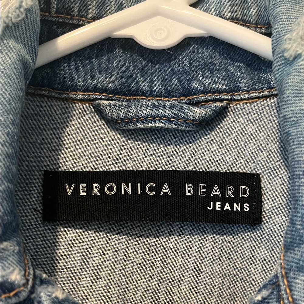 Veronica Beard Medium Blue Distressed Cropped Denim Jacket - Picture 2 of 5